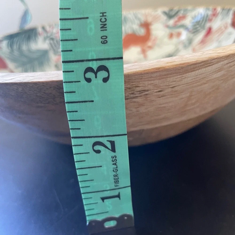 Hand Painted Kenzie Kae Mango Wood Bowl w Enamel Inner‎ 10 in Cottagecore Forest